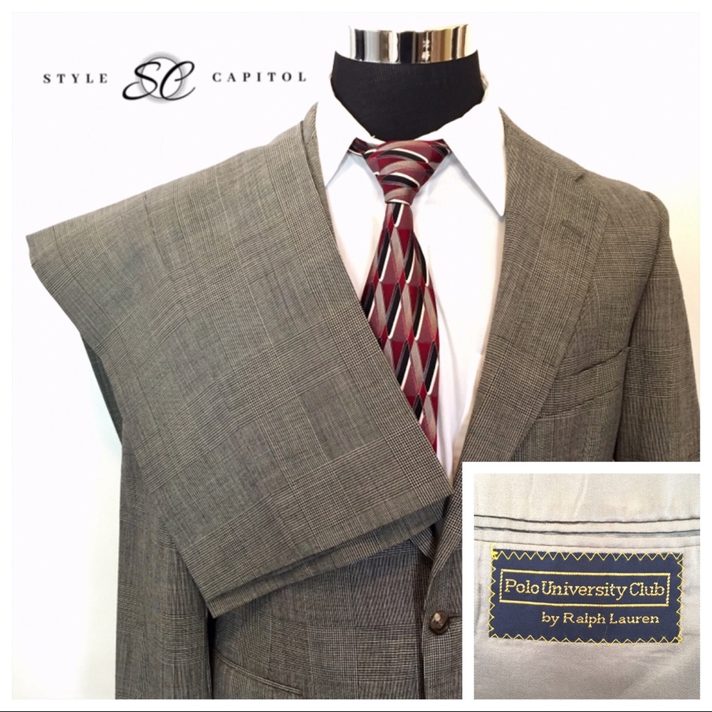 Ralph Lauren Mens 2 Pc Gray Black White Suit 40R
